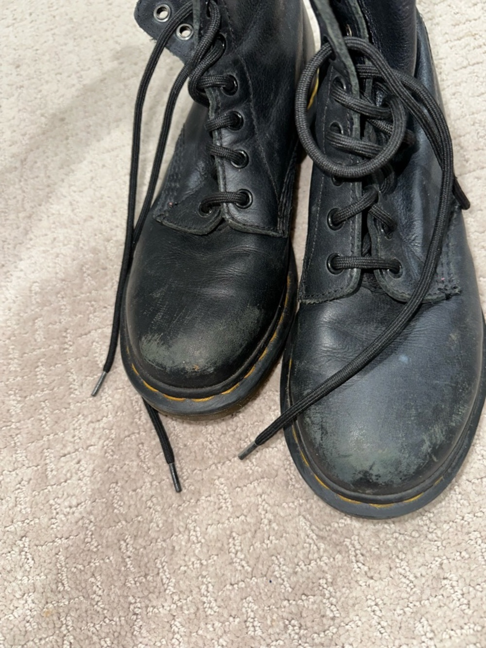 Dr. Martens Black Leather 8-Eye Lace-Up Boot with Yellow Stitching - Picture 3 of 8